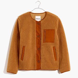 Madewell Women's Cozy Teddy Sherpa Chestnut Jacket with Corduroy Trim XS